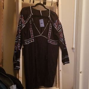 Free People long sleeve embroidered dress M